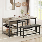 S&ouml;&ouml;gilaua komplekt 3-osaline 4 inimesele, s&ouml;&ouml;gilaud koos 2 PU polsterdatud tooliga, Counter Table koos 1 riiuli ja 1 veiniriiuliga ning n&otilde;udekastidega, t&ouml;&ouml;stuslik bistro lauakomplekt metallraamiga s&ouml;&ouml;gituppa