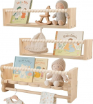 Komplekt 3 laste raamaturiiulit, puit, 15 x 40 x 10 cm, seinariiul, lastetuba, Montessori riiul puuhelmedisainiga, raamaturiiul, seinakaunistus, hoiuriiul lastele, vannituba