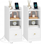 Hzuaneri NS36503X 2 kitsast k&uuml;ljelaua komplekt laadimisfunktsiooniga, USB ja C-t&uuml;&uuml;pi pordid, 3 tasandilise hoiuruumiga &ouml;&ouml;kapid, 1 sahtliga, magamistuppa, elutuppa, valge v&auml;rviga