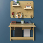 Klappbarer Esstisch aus Massivholz zur Wandmontage mit Stauraum, wei&szlig;, ideal f&uuml;r kleine R&auml;ume in K&uuml;che, Arbeitszimmer, B&uuml;ro, Wohnzimmer, Balkon und Badezimmer