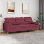 LAPOOH 3-Sitzer-Sofa mit Zierkissen Weinrot 180 cm Stoff, Diivanid ja diivanid, Diivanid Wohnzimmer, Diivan F&uuml;r Jugendzimmer, Relaxsofa, Diivan F&uuml;r Schlafzimmer, Polstersofa 3200796