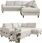 MIUFORM Molly L Limited Upholstery Fabric, 6-kohaline nurgadiivan, L-kujuline paremal, 233 x 198 x 88 cm diivan, kokkupandav diivan magamisfunktsiooniga, kokkupandav diivanvoodi (beež)