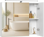 VASAGLE Kailyn Collection BBK139WB01 Badezimmerschrank mit 3 Spiegelt&uuml;ren und Beleuchtung, verstellbare Regale, moderner Stil, 15 x 70 x 60 cm, Wolkenwei&szlig;