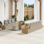 Modernes Gartensofa-Set Poly-Rattan 10-teilig mit Kissen und Stauraum als Outdoor-Sofa-Gruppe in Schwarz