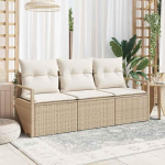 Modernes Gartensofa-Set Poly-Rattan 3-TLG in Beige und Wei&szlig; mit Kissen, Au&szlig;enm&ouml;bel-Set mit wasserfester Tasche, Outdoor-Sofa-Garnitur mit Stahlrahmen f&uuml;r Terrasse