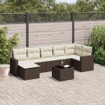 8-TLG. Garten-Sofagarnitur mit Kissen Braun aus PE Rattan, Gartenm&ouml;bel Set 8-TLG. als Outdoor Sofa Set Braun in Poly Rattan.