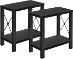 GAZHOME Farmhouse Side Table for Small Spaces, Narrow Side Table with Shelf, Rustic X Design, Bedside Table, Sofa Table for Living Room, Bedroom, Black, 2 Pack