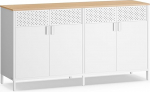 SONGMICS LSC205WC01 Metallist hoiukapp 4 uksega, magnetiline sulgur, reguleeritav riiul, teraskarkass, 40 x 141 x 76 cm, pilvivalge/tammepunane beež