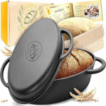 KRUSTENZAUBER cast iron baking dish with lid, oven safe [protective basket included] - 34 cm long cast iron pot Bread baking - ideal as a bread baking mold, induction oven, bread baking pot,