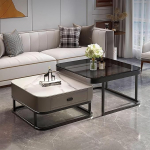Modernes Couchtisch-Set aus Glas und Metall, stilvolle Aufbewahrungsl&ouml;sung f&uuml;r Wohnzimmer, B&uuml;ro oder Schlafzimmer, einfache Montage