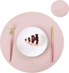 PU nahast laualusad lauamattidele, veekindel libisemiskindlad alusplaadid komplekt Tass veini lauan&otilde;ud pad salvr&auml;tik k&ouml;&ouml;gi kodu kaunistamiseks (v&auml;rv: Circle Pink, suurus: R38CM koos R13cm)