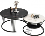 Stilvolle Couchtische mit Marmor-Muster, rund, 2er-Set, mit goldfarbenen Metallbeinen, f&uuml;r Wohnzimmer, Schlafzimmer, B&uuml;ro, Balkon, ideal f&uuml;r Wohnungsdekoration.
