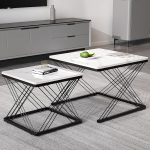 Stilvolles 2-teiliges Couchtisch-Set, quadratische Tische in 60 * 60 * 45cm & 45 * 45 * 45 * 40cm, hochgl&auml;nzende Marmoroptik, h&ouml;henverstellbare F&uuml;&szlig;e, bis 30kg belastbar,Hochglanz-Kombi-Couchtisch