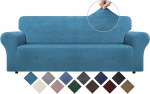 WEERRW Velvet diivanikate 3 padja diivanikatte jaoks, Stretch diivanikatted libisemisvastase vahu ja elastse p&otilde;hjaga, pehme pluuskangast valmistatud m&ouml;&ouml;bli kaitsja lemmikloomadele, Peacock Blue, L