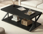 Elutoa laud diivanile Kaasaegne kohvilaud puidust koos hoiuruumiga Elutoa laud Vastupidav diivanilaud Minimalistlik 120 cm kohvilaud riiulitega X-riiulid Vintage Brown House Table Black