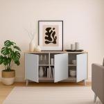 Dmora - Pulmakapp, elutoa buffet, elutoa riidekapp, kaasaegne k&ouml;&ouml;gikapp, 154 x 40 x 72 cm, tamm ja valge