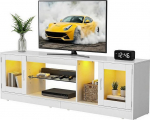 YITAHOME 160 cm TV kapp 7 RGB LED-iga, TV Lowboard 2 kinnise kapiga, 3 avatud riiuliga ja reguleeritava klaasriiuliga, kaasaegne meelelahutuskeskus elutuppa, 160 x 32 x 51 cm.