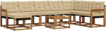 9-teilige Outdoor-Sofagarnitur, Gartenlounge-Set aus massivem Akazienholz & Textilene, Modernes Terrassen-Sofa mit bequemen Kissen, Modulare Sitzgruppe f&uuml;r Garten, Natur & Beige