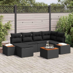 Gartensofa-Set 7-teilig in Schwarz Creme aus Polyrattan, Garten-Sofa-Gruppe 7 St&uuml;cke als Gartenm&ouml;bel-Set f&uuml;r drau&szlig;en