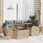 Modulares Gartensofa-Set 5-teilig Schwarz Poly Rattan mit Kissen und Stauraum als Outdoor-Sofagarnitur