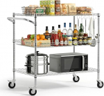VEVOR K&uuml;chenwagen mit 3 Ebenen, Schwerlast-Servierwagen bis 454 kg, Rollwagen mit H&ouml;henverstellbaren Drahtablagen und Griff, Metallregal auf Rollen f&uuml;r K&uuml;che, Garage & Waschk&uuml;che, 1016 x 635 x 1040 mm