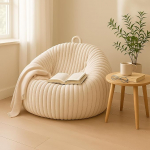 Honeydak Ribed Rabbit Fur Bean Bag Cover, T&auml;idisega loomad, ilma t&auml;itematerjalita, mugav Bean Bag Cover ilma t&auml;idise v&otilde;i kodukaunistuseta, Pluusi nukk, tekstiilihoidja (kreemjas valge, L)