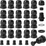 1/2" NPT kaablih&uuml;lss, 20 tk kaablih&uuml;lsside k&auml;epide 10 veekindla kaablih&uuml;lssiga, pingevabastus, nailonjuhe, kaablih&uuml;lssid, must plastist tihendaja, must plastist tihendaja