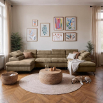 SOFILAND Reno U nurgadiivan voodikastiga ja reguleeritavate peatugedega - U-kujuline diivanvoodi (345 x 202 cm) - monoliitkangas, vetth&uuml;lgav, metalljalad (beež)