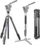 INNOREL MT70C Professional Tripods with Half Ball Leveller, Fluid Head, Carbon Fiber Video Tripod Kit, Quick Flip Lock, Convertible to Monopod for DSLR Camera Video Camcorder