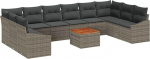 Rantry 11-teiliges Garten Sofa Set mit Kissen Grau Poly Rattan Akazie Gartenlounge Model3347881