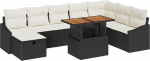 Rantry 9-teiliges Garten Sofa Set mit Kissen Schwarz Poly Rattan Gartenlounge Model3360037