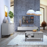 Home Furniture Set Grey 3-Piece Modern Chest of Drawers Coffee Table Lowboard
