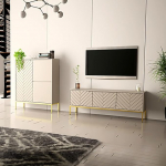 Lomadox Living Room Set 2-Piece Living Room Cabinet Living Room Furniture Living Room Cabinets Modern in Cashmere with Milled Fronts