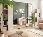 Living Room Set Living Furniture Chest of Drawers with Integrated Desk Cabinet Stackable Shelf Extendable Cream Beige