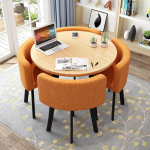 Modern Round Dining Table Set with 4 Chairs Small Office Conference Room Furniture Stylish Kitchen & Living Room Lounge Decor 80cm (31.5") Vibrant Orange