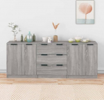 Homgoday Pack of 3 Sideboards Grey Sonama Engineered Wood, Side Cabinet, kapp, Storage Cabinet s&ouml;&ouml;gituba, elutuba, koridor ja k&ouml;&ouml;k, Kodukontori m&ouml;&ouml;bel, Buffet Cabinet