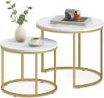 FORTENA 2 kohvilaudade komplekt, mustad v&otilde;i kuldsed metalljalad, industriaalstiilis, Raund (marmor-kuldsed laudade jalad)