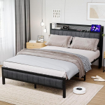 ARFARLY Voodi 120 x 200 cm metallist liugraamiga, Voodiraam 120 x 200 cm, Noortevoodi 120 x 200 cm koos peaplaadi ja laadimisjaamaga (2 vahelduvvoolu pesa ja 1 USB pesa) Noortevoodi.