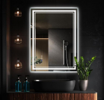 SaniteModar Vannitoa peegel koos valgustusega 60 x 80 cm, Vannitoa peegel kahekordse valgusribaga, kolmev&auml;rviline seinapeegel, uduvastane, puutetundlik l&uuml;liti