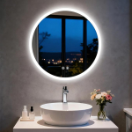 LUVODI &uuml;mmargune vannitoa peegel koos valgustusega, &uuml;mmargune peegel 50 cm koos valgustusega, vannitoa peegel HD vaskvaba seinapeegel 2 puutetundliku l&uuml;litiga uduvastane 3 valgusv&auml;rvi timmitav, m&auml;lufunktsiooniga