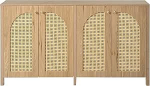 Azkoeesy 4 rotangist uksega, 145 x 80 x 40 cm, minimalistlikus stiilis, k&ouml;&ouml;gikapp buffet s&ouml;&ouml;gituppa, elutuppa (naturaalne)