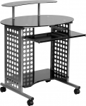 Flash Furniture Cassini Mobile Computer Desk, Metal, Black Glass Top/Silver Frame, 88.9 x 67.31 x 14.61 cm
