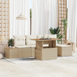 Rantry 6-teiliges Garten Sofa Set mit Kissen Beige Poly Rattan Gartenlounge Model3358800