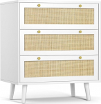 Skokliz 3-Schubladen Kommode mit Rattanfront | Moderner Komodenschrank f&uuml;rs Schlafzimmer Kommode | Gro&szlig;er Stauraum Schubladenkommode | Naturlook Kommode mit Schubladen