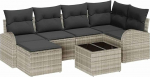 7-teiliges Garten Sofa Set mit Kissen Grau Poly Rattan, 2-Sitzer Garten Sofa mit Stauraum & Kissen Hellgrau Poly Rattan Gartenlounge Model3354791