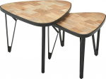 FineBuy Design Kohvilaud 2 Mango / Akaatsia t&auml;ispuidust pesitsuslaud Kolmnurkne elutoa laud pruun koos metallist jalgadega, 2-osaline 2 pesitsuslaua komplekt puit / metall mustaga
