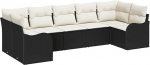 7-teiliges Garten Sofa Set mit Kissen Schwarz Poly Rattan, 2-Sitzer Garten Sofa mit Stauraum & Kissen Schwarz Poly Rattan Gartenlounge Model3354516