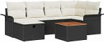 7-teiliges Garten Sofa Set mit Kissen Schwarzes Poly-Rattan, 2-Sitzer Garten Sofa mit Stauraum & Kissen Schwarzes Poly-Rattan Gartenlounge Model3360785
