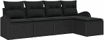 5-teiliges Garten-Sofa-Set mit Kissen Schwarz Poly-Rattan, 2-Sitzer Garten-Sofa mit Stauraum & Kissen Schwarz Poly-Rattan Gartenlounge Model3354672