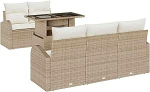 Gartensofa-Set mit Kissen 6 tk Beige Poly Rattan Gartenm&ouml;bel Model3348557